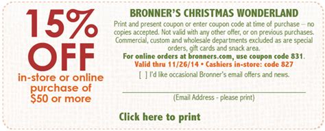 coupon code for bronner's christmas wonderland